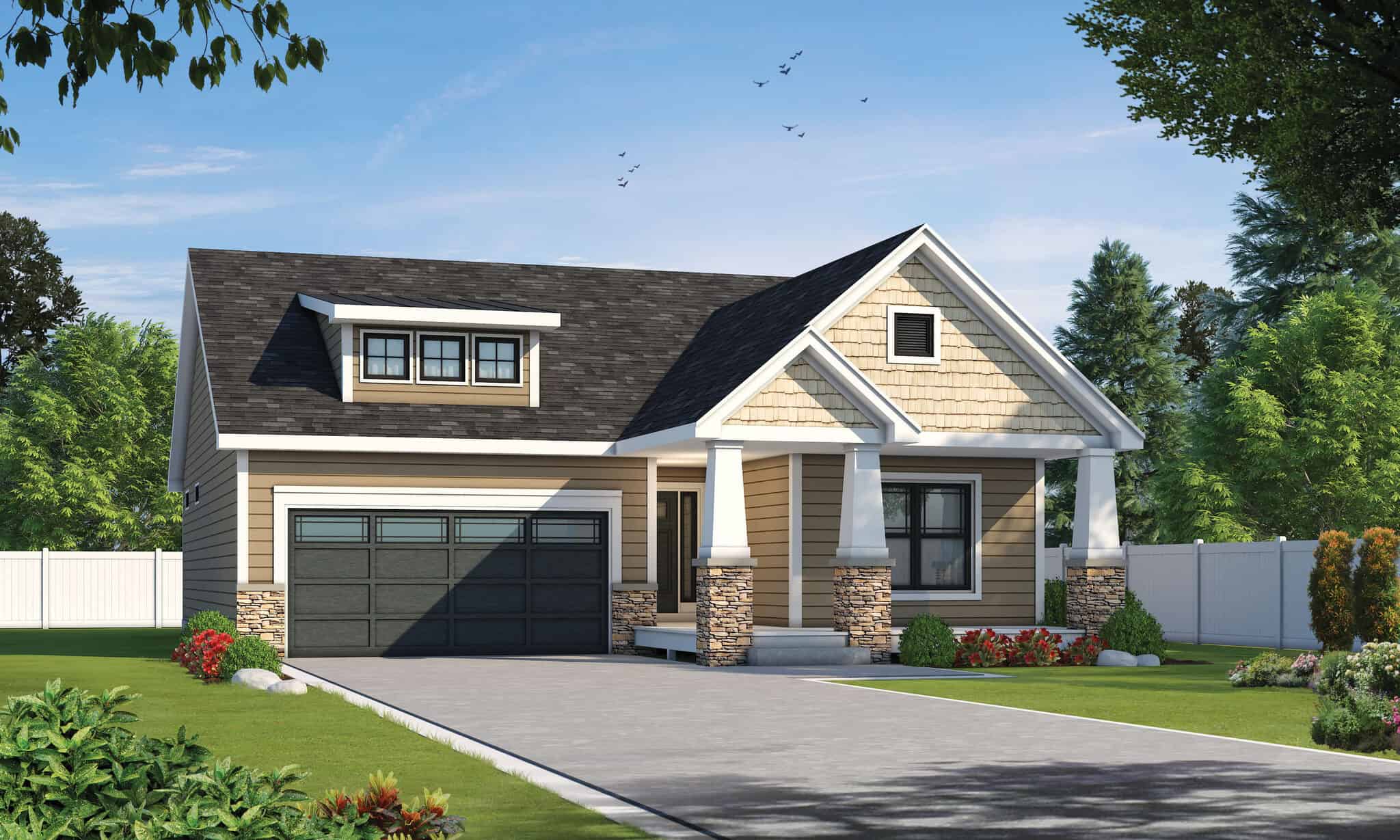 Front elevation of Craftsman home (ThePlanCollection: House Plan #120-2858)