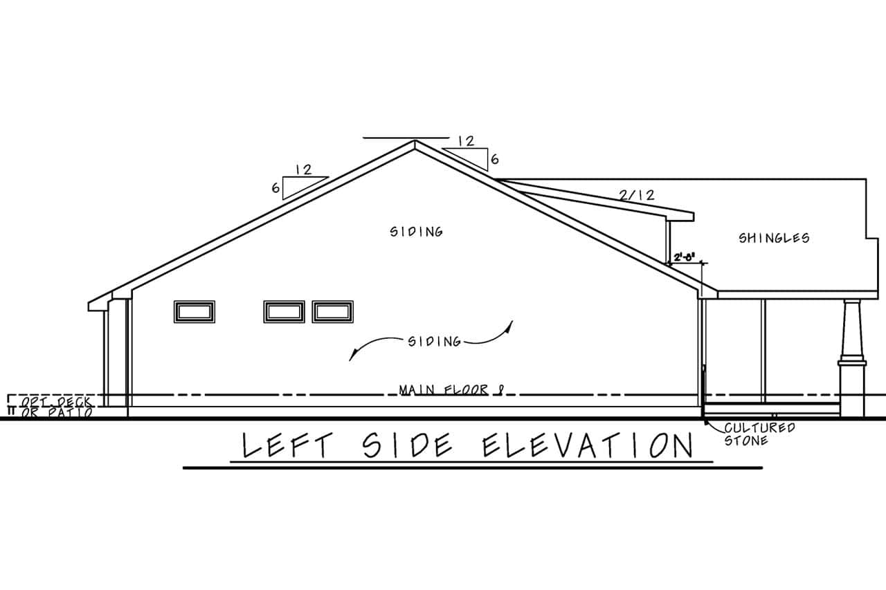 Home Plan Left Elevation of this 2-Bedroom,1504 Sq Ft Plan -120-2861