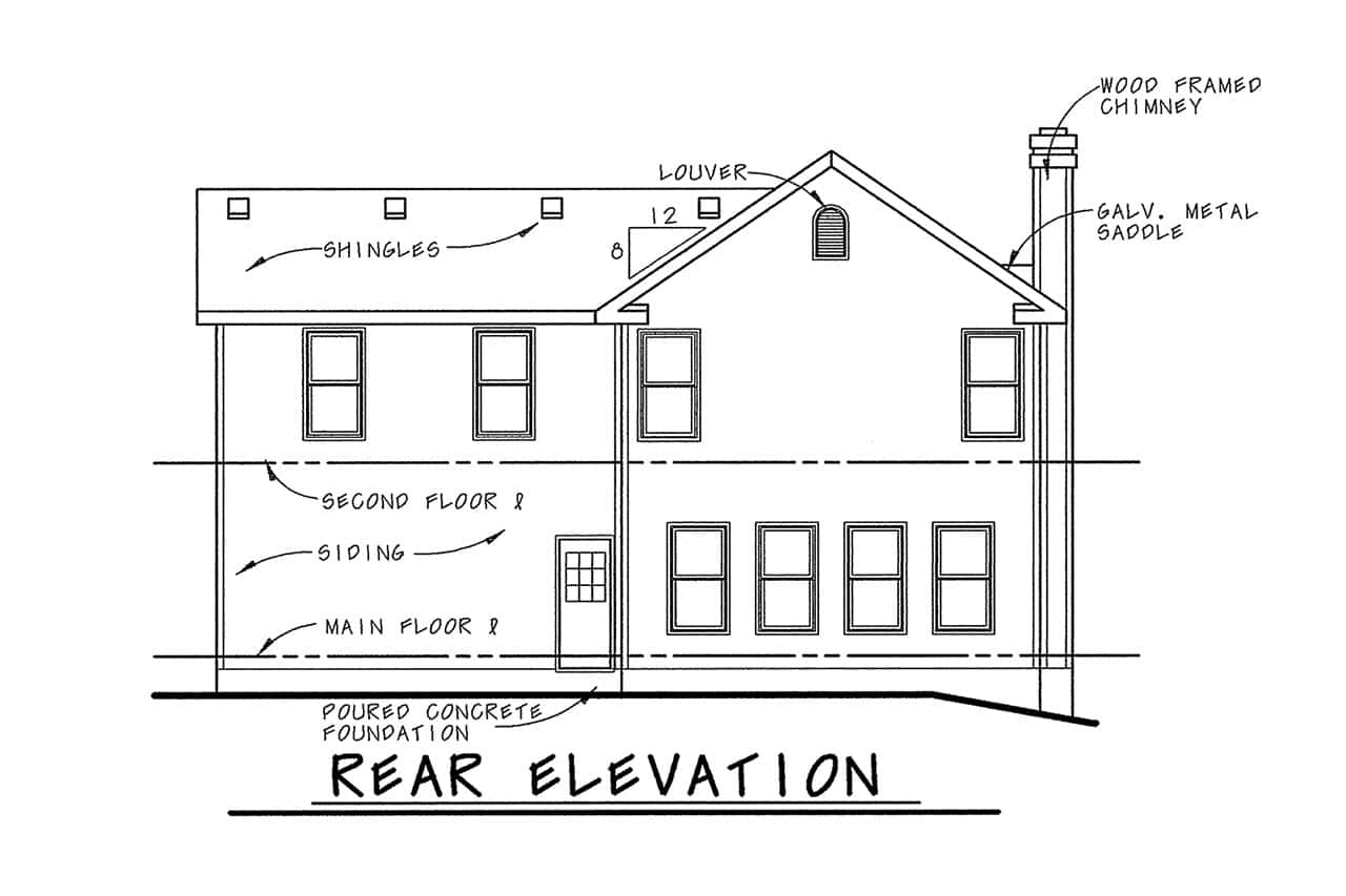 Home Plan Rear Elevation of this 3-Bedroom,1297 Sq Ft Plan -120-2864