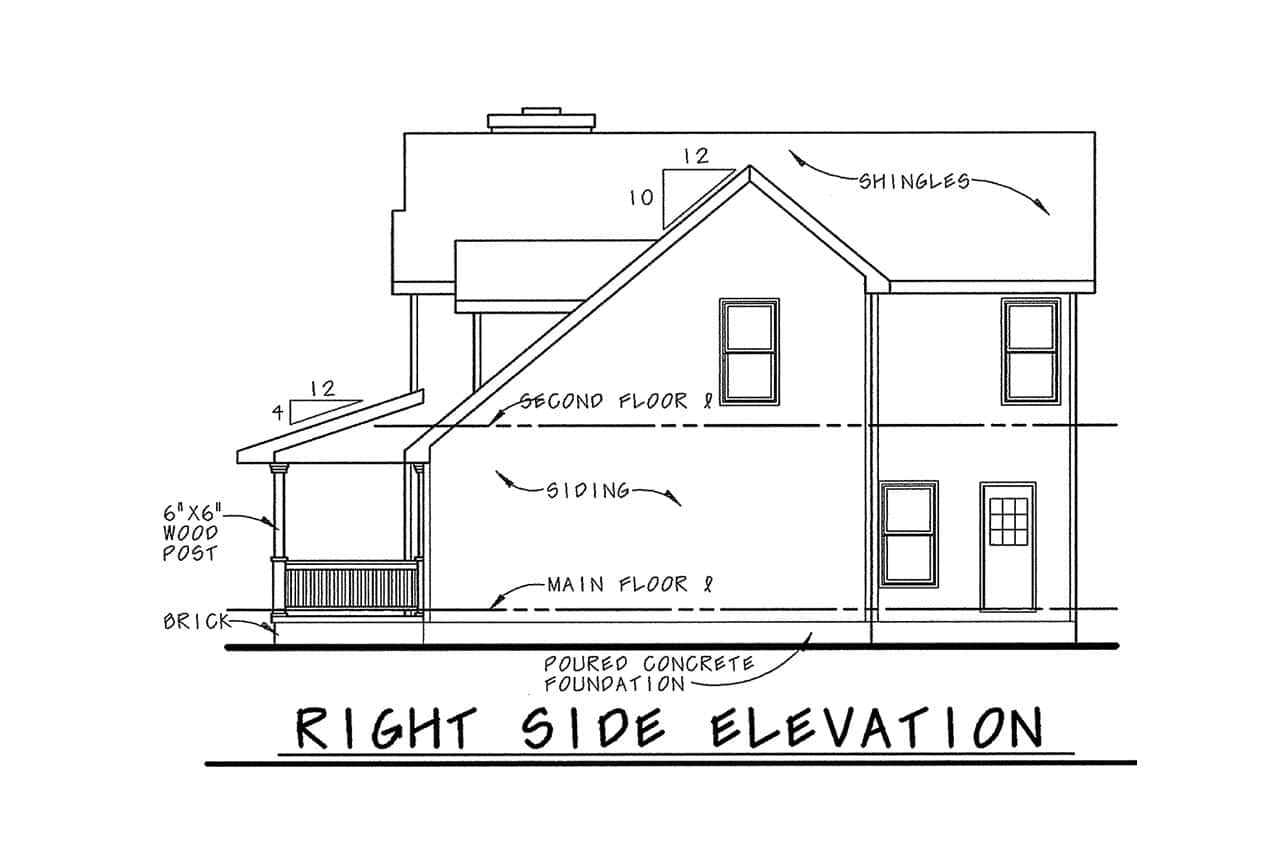Home Plan Right Elevation of this 3-Bedroom,1297 Sq Ft Plan -120-2864
