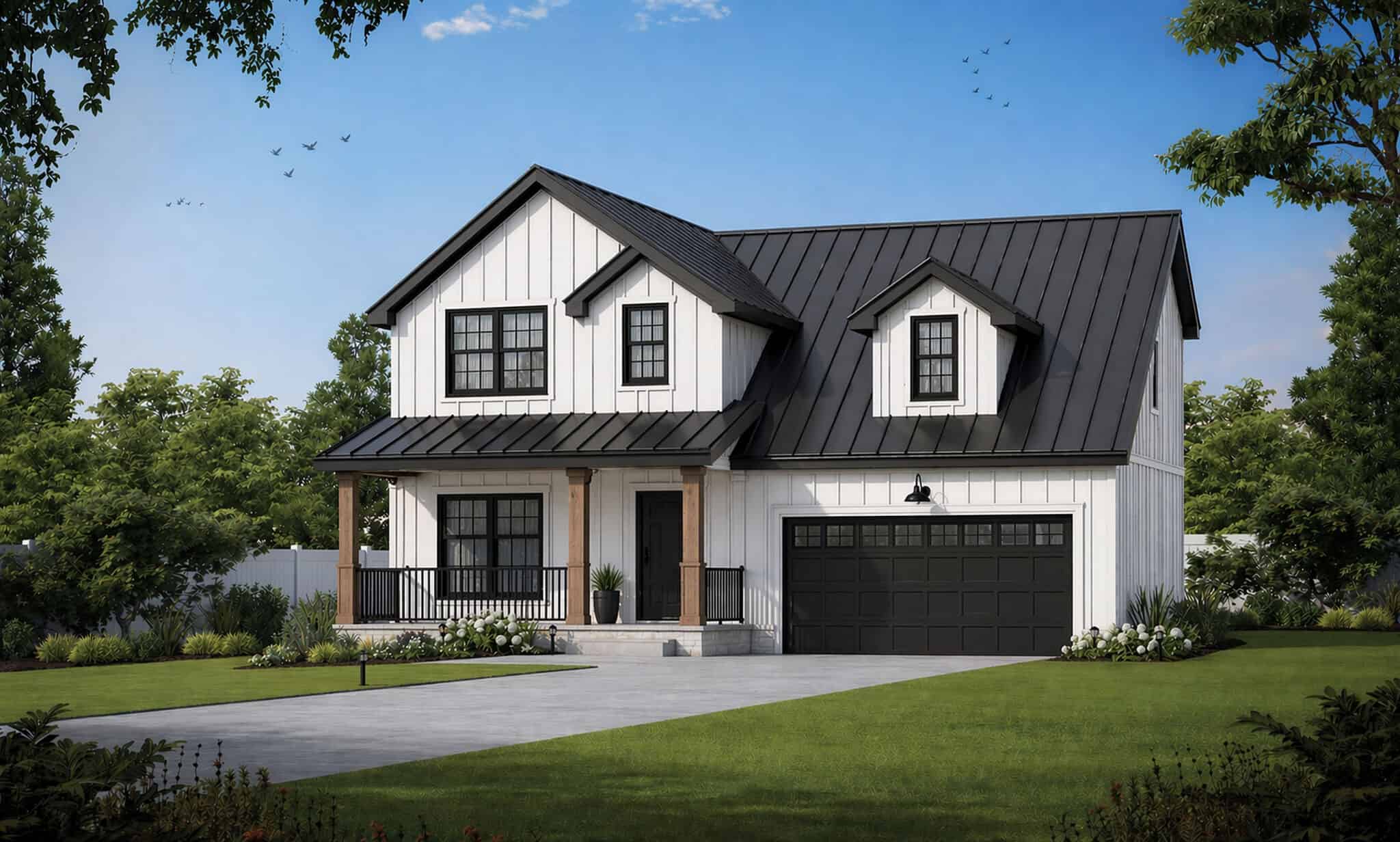 Front elevation of Modern Farmhouse home (ThePlanCollection: House Plan #120-2864)