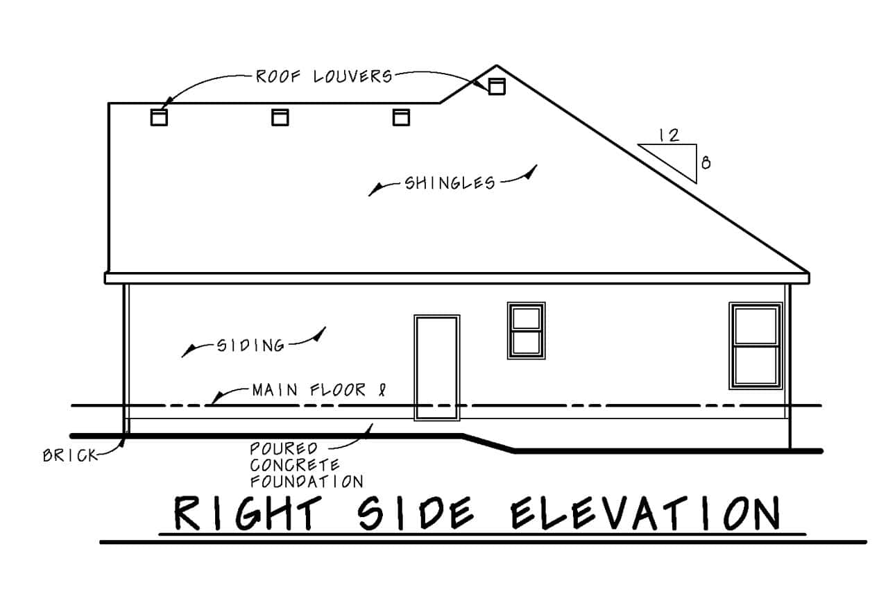 Home Plan Right Elevation of this 3-Bedroom,1413 Sq Ft Plan -120-2865
