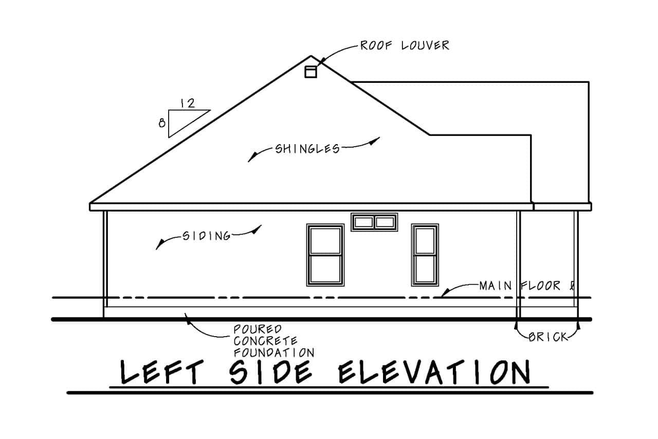 Home Plan Left Elevation of this 3-Bedroom,1413 Sq Ft Plan -120-2865