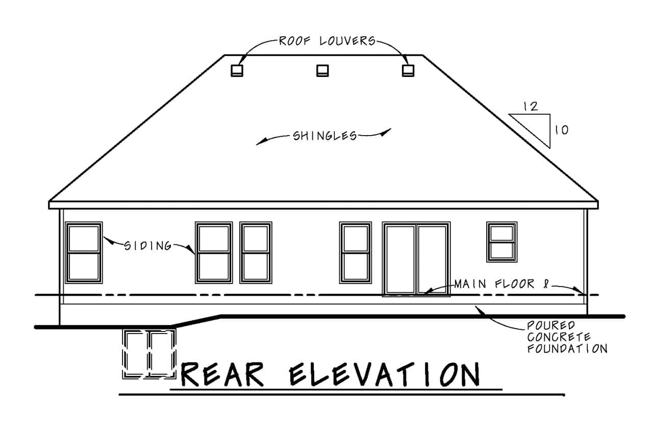 Home Plan Rear Elevation of this 3-Bedroom,1413 Sq Ft Plan -120-2865