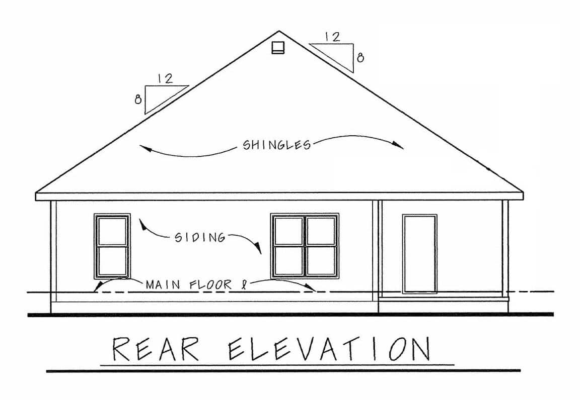 Home Plan Rear Elevation of this 3-Bedroom,1195 Sq Ft Plan -120-2867