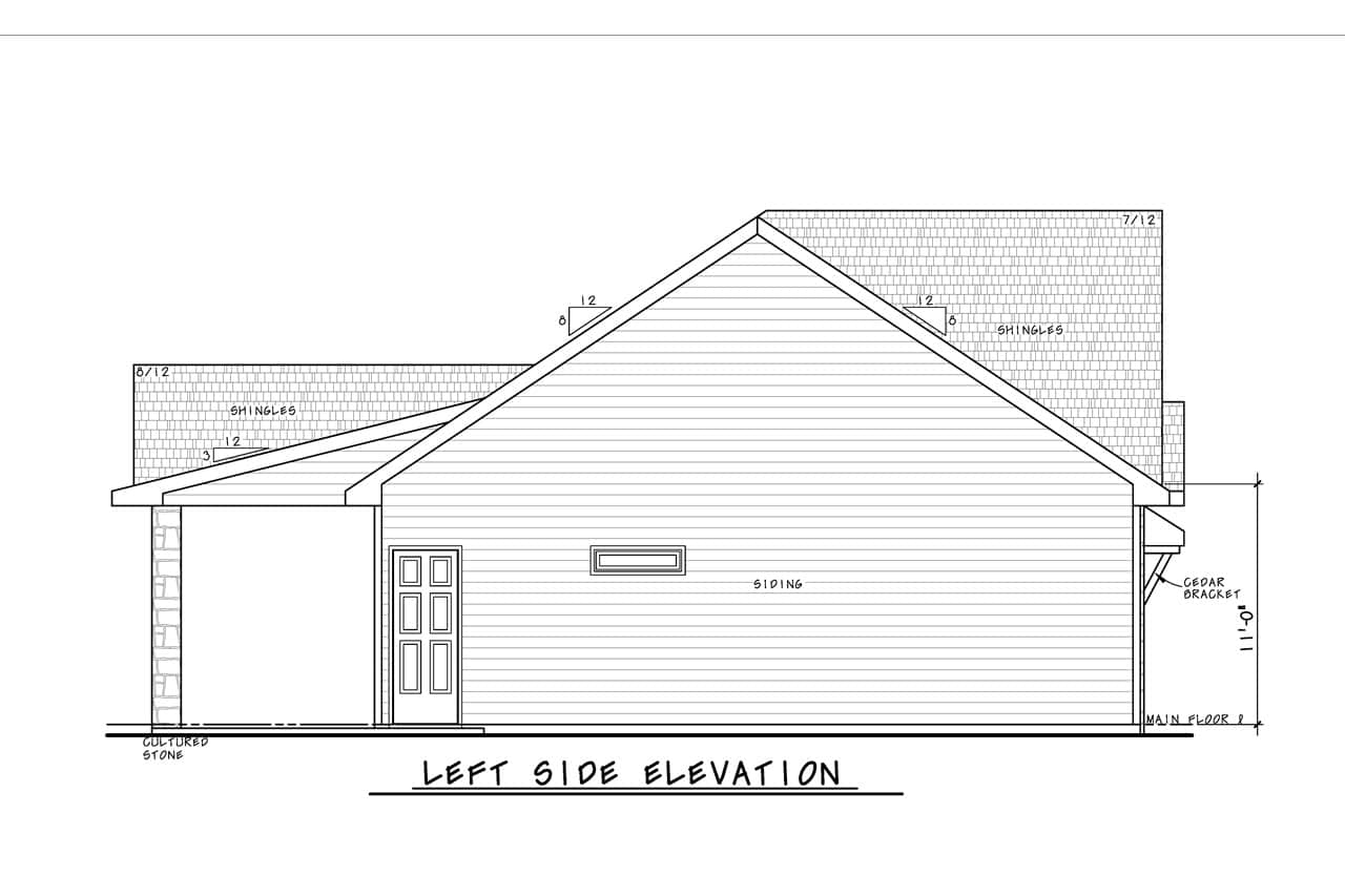 Home Plan Left Elevation of this 1-Bedroom,1068 Sq Ft Plan -120-2869
