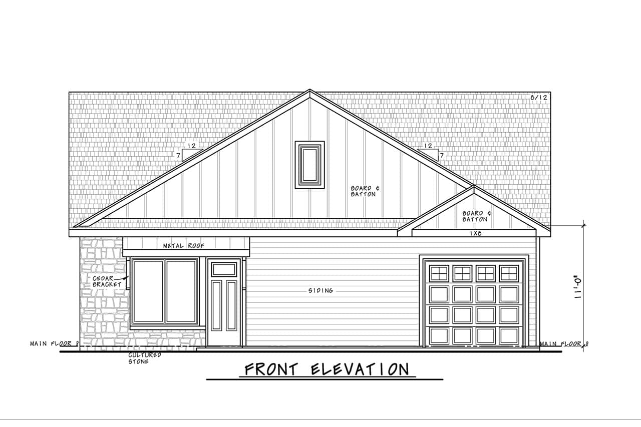 Home Plan Front Elevation of this 1-Bedroom,1068 Sq Ft Plan -120-2869