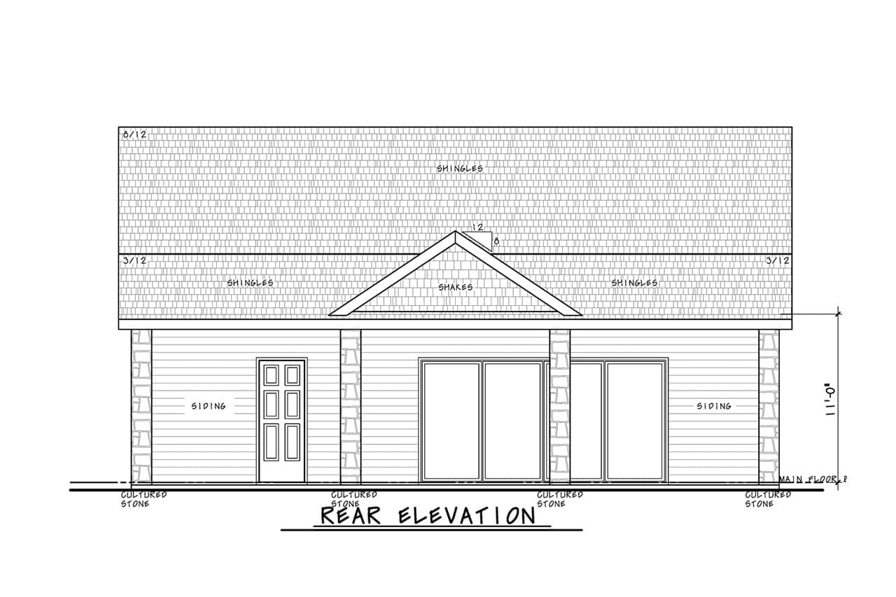 Home Plan Rear Elevation of this 1-Bedroom,1068 Sq Ft Plan -120-2869