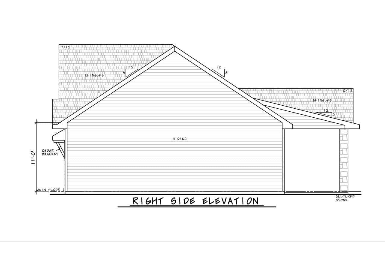 Home Plan Right Elevation of this 1-Bedroom,1068 Sq Ft Plan -120-2869