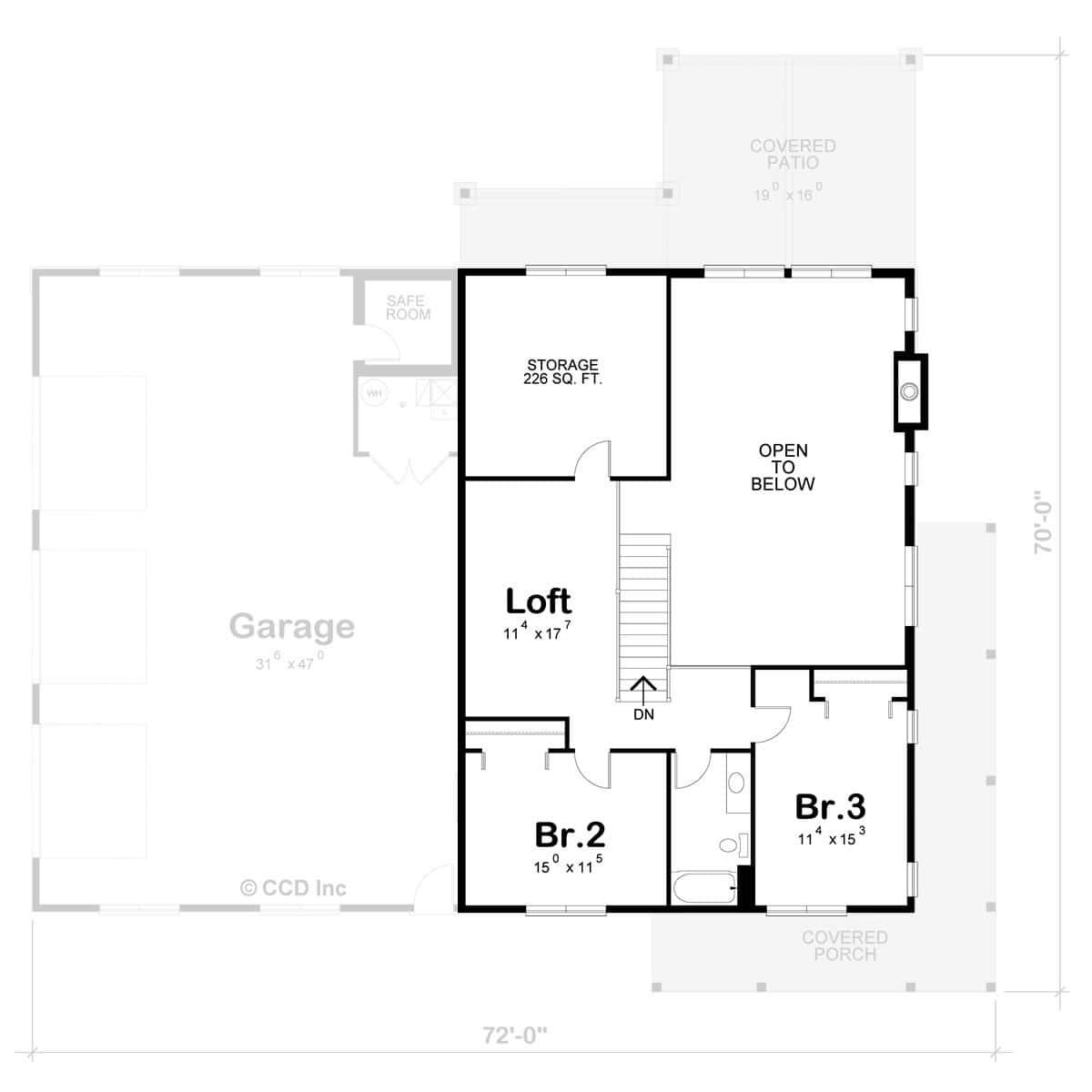 Upper Level of Barndominium Plan #120-2872