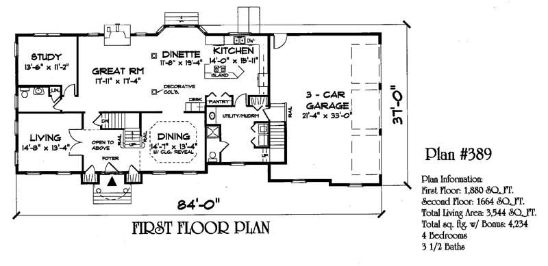 Floor Plan First Story of Southern Plan #121-1000