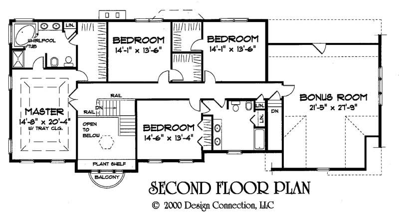 Floor Plan Second Story of Southern Plan #121-1000