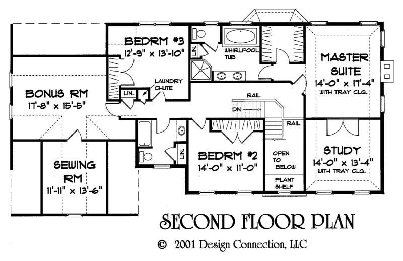 Floor Plan Second Story of Colonial Plan #121-1060