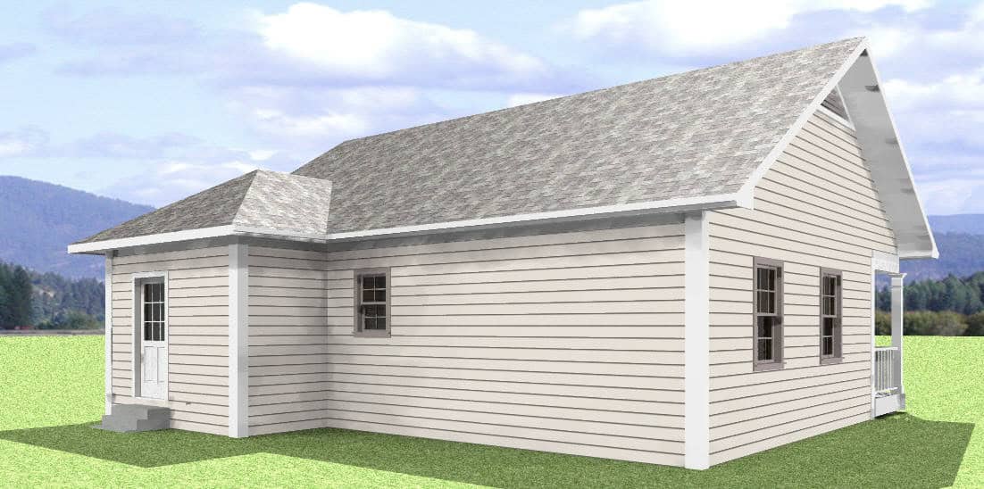 Home Plan Rear Elevation of this 2-Bedroom,864 Sq Ft Plan -123-1050