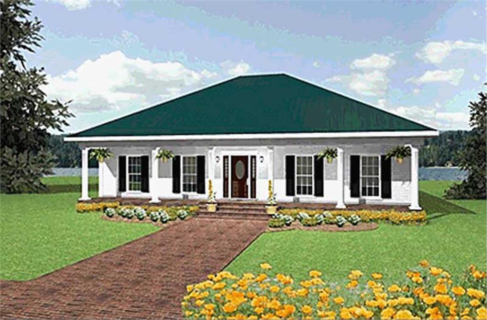 Front elevation of Farmhouse home (ThePlanCollection: House Plan #123-1062)