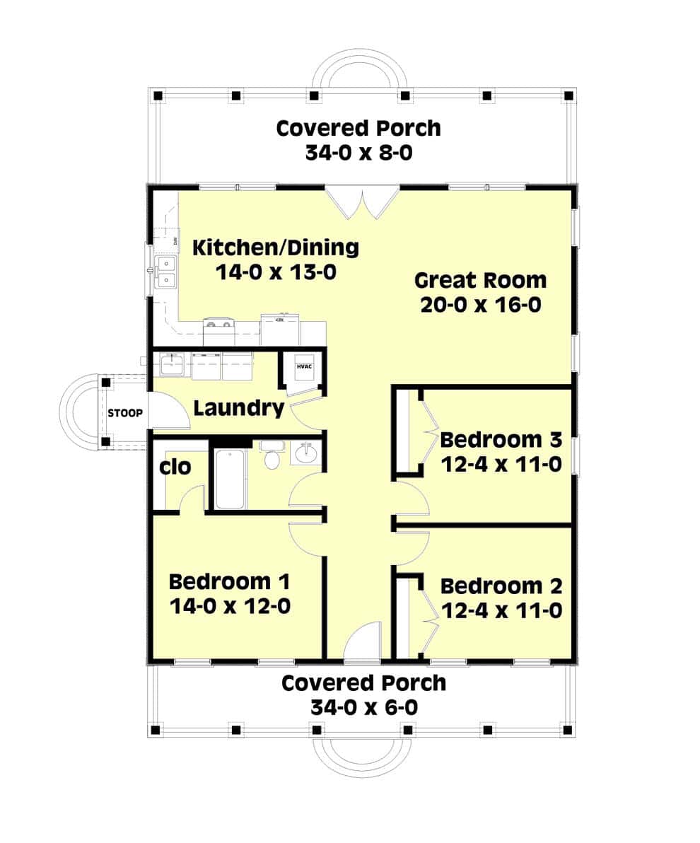 Floor Plan Main Level of Country Plan #123-1063