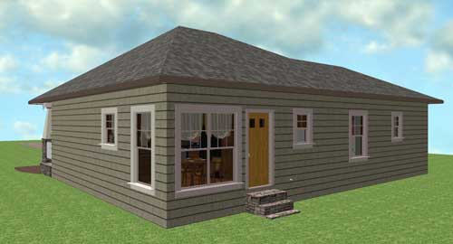 Home Plan Rear Elevation of this 3-Bedroom,1327 Sq Ft Plan -123-1075