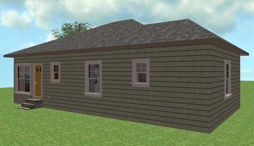 Home Plan Rear Elevation of this 3-Bedroom,1327 Sq Ft Plan -123-1075