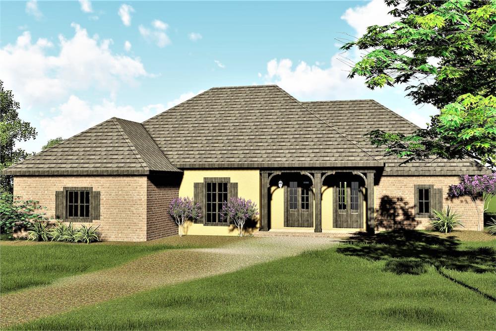 Color rendering of Country/Southern home plan (ThePlanCollection: House Plan #123-1079)