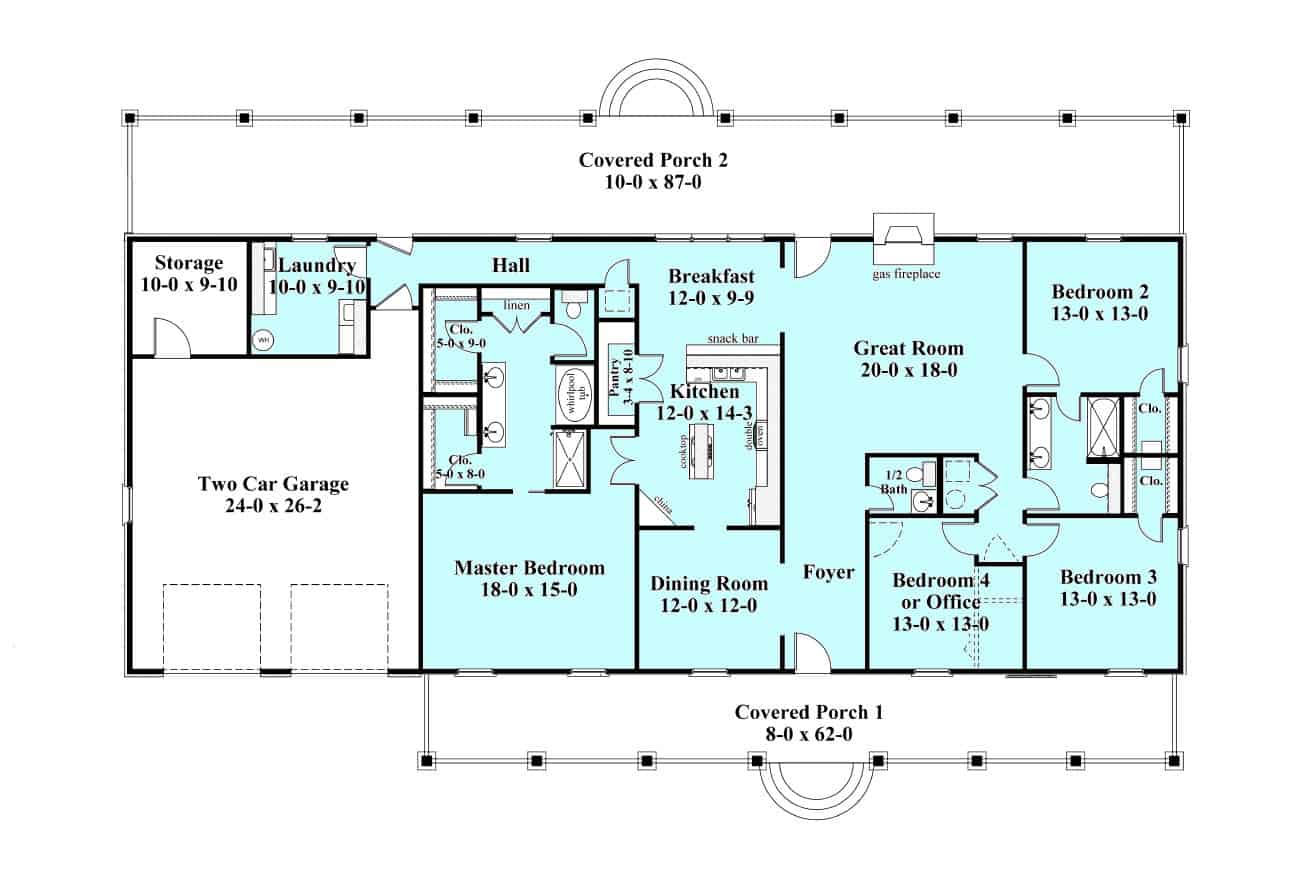 Country Home Plan 4 Bedrms, 2.5 Baths 2380 Sq Ft