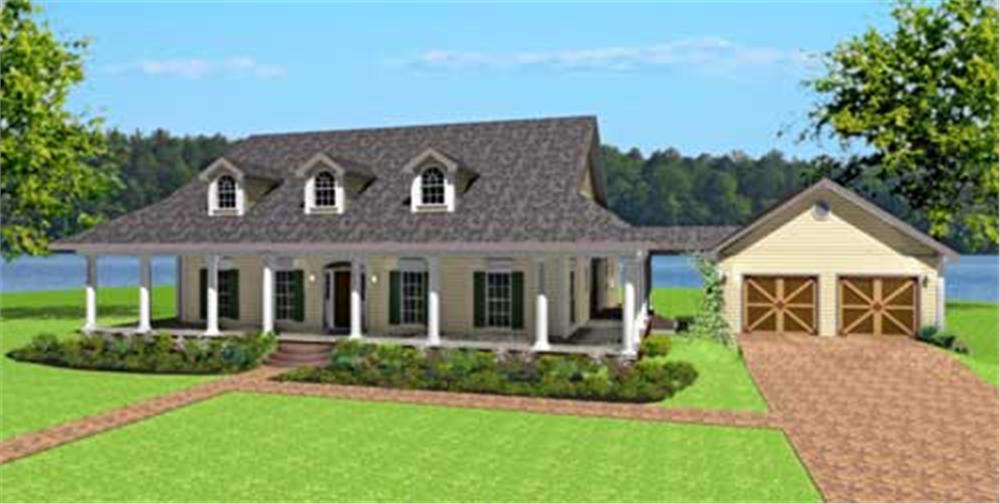 Color front elevation for country house plans 123-1082