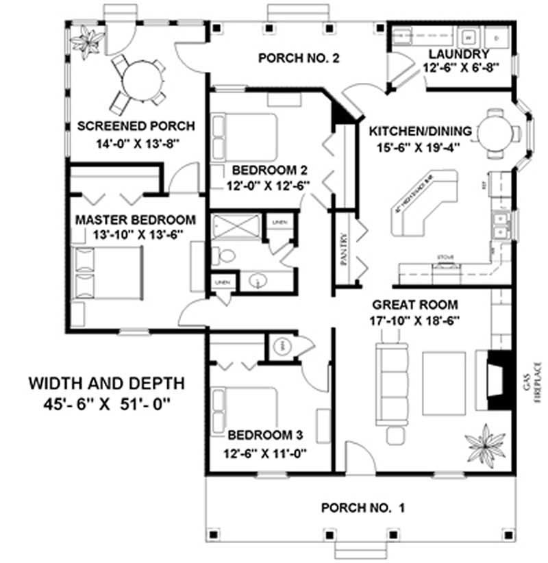 Floor Plan First Story of Small House Plans #123-1088