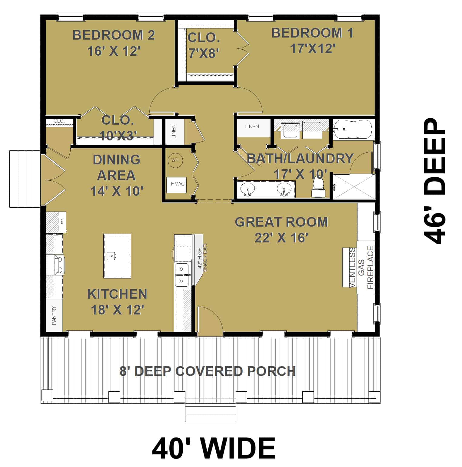 Floor Plan Main Level of Ranch Plan #123-1103