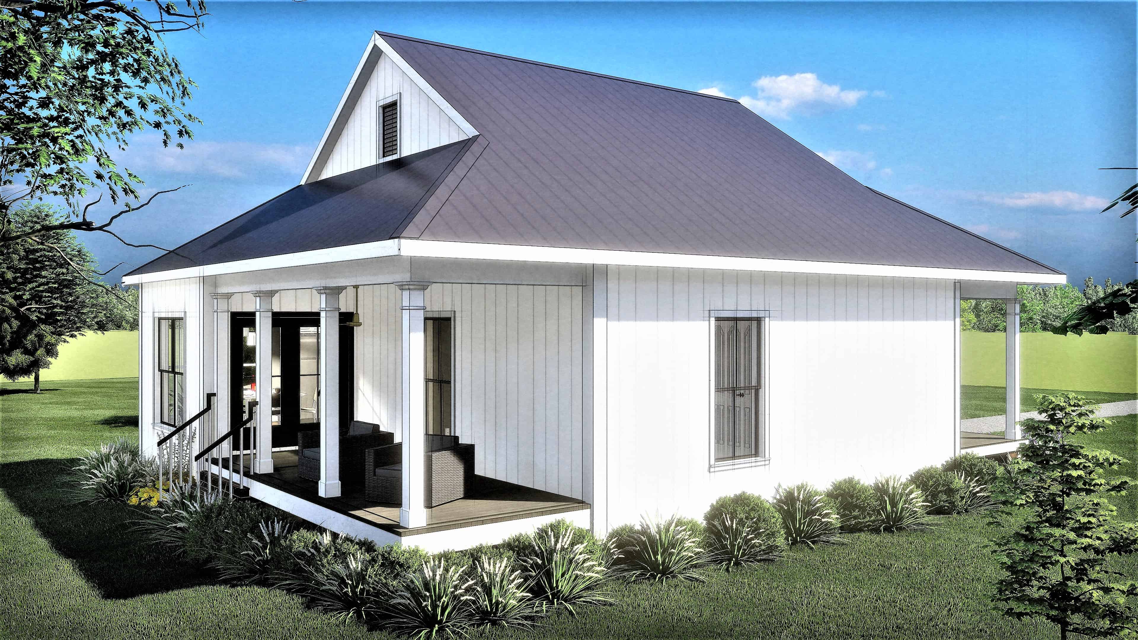 Rear View of this 2-Bedroom, 890 Sq Ft Plan - 123-1108