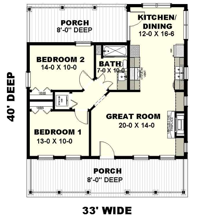 Floor Plan Main Level of Ranch Plan #123-1108