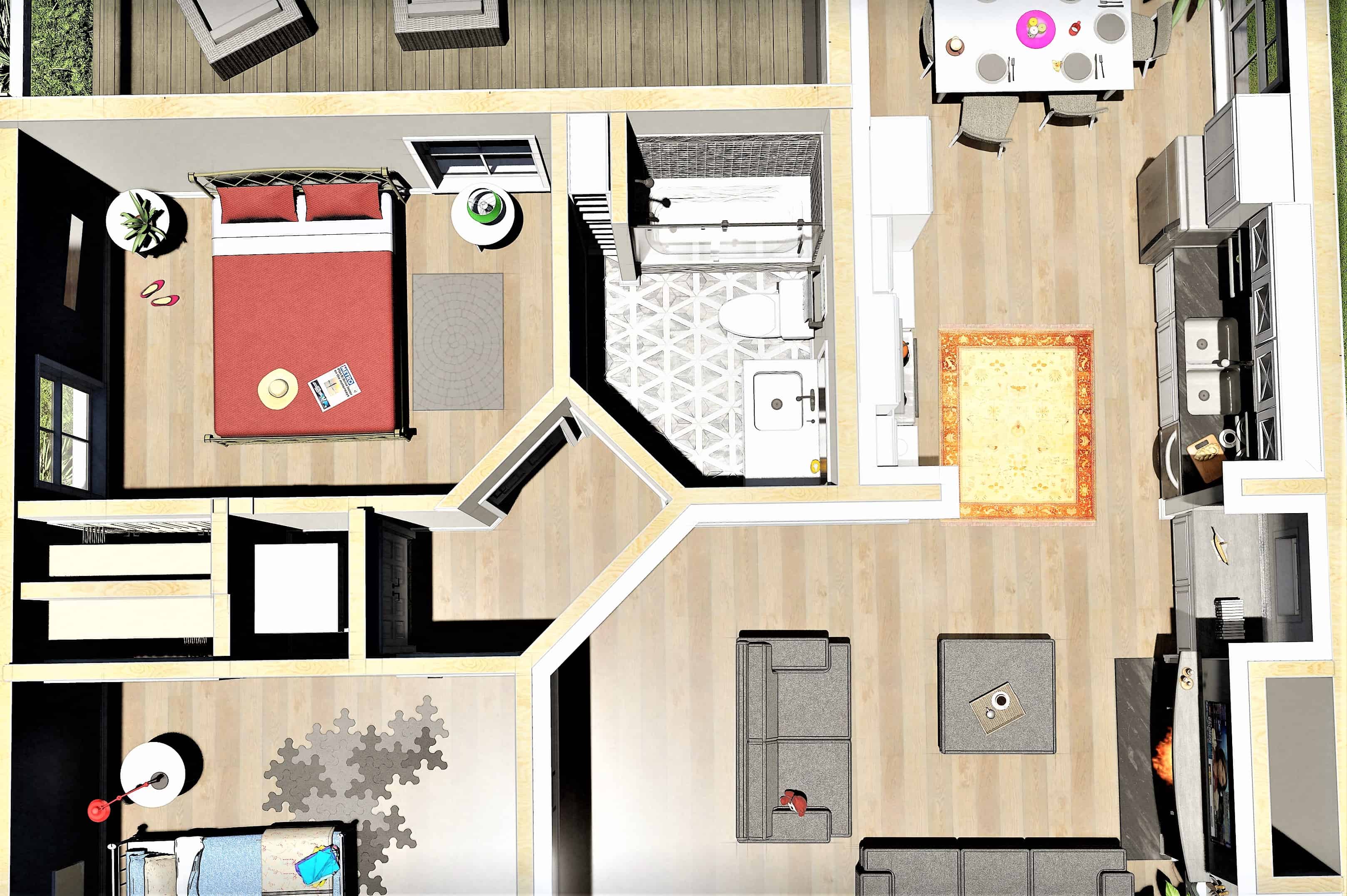 3D Floor Plan of this 2-Bedroom, 890 Sq Ft Plan - 123-1108