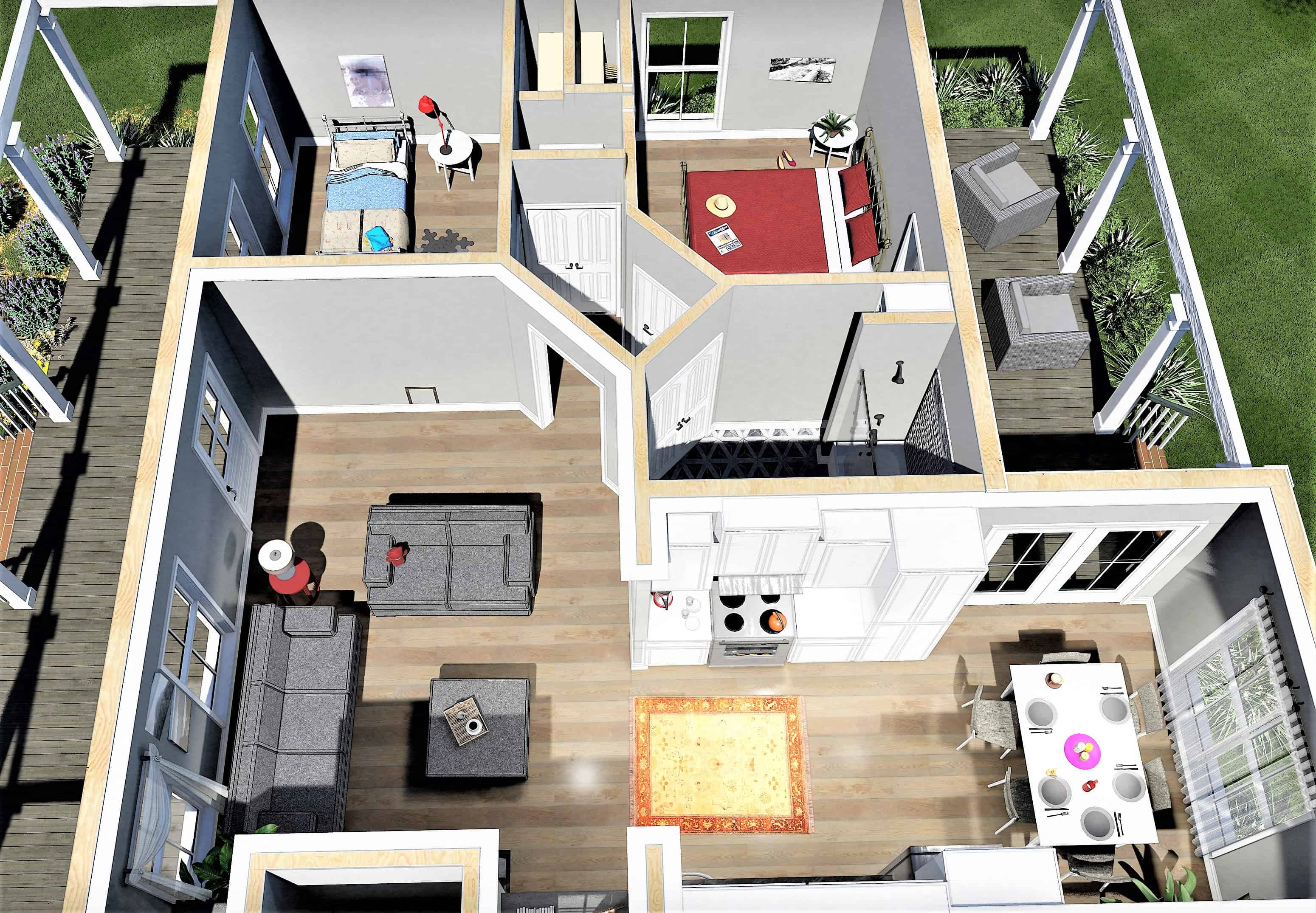 3D Floor Plan of this 2-Bedroom, 890 Sq Ft Plan - 123-1108