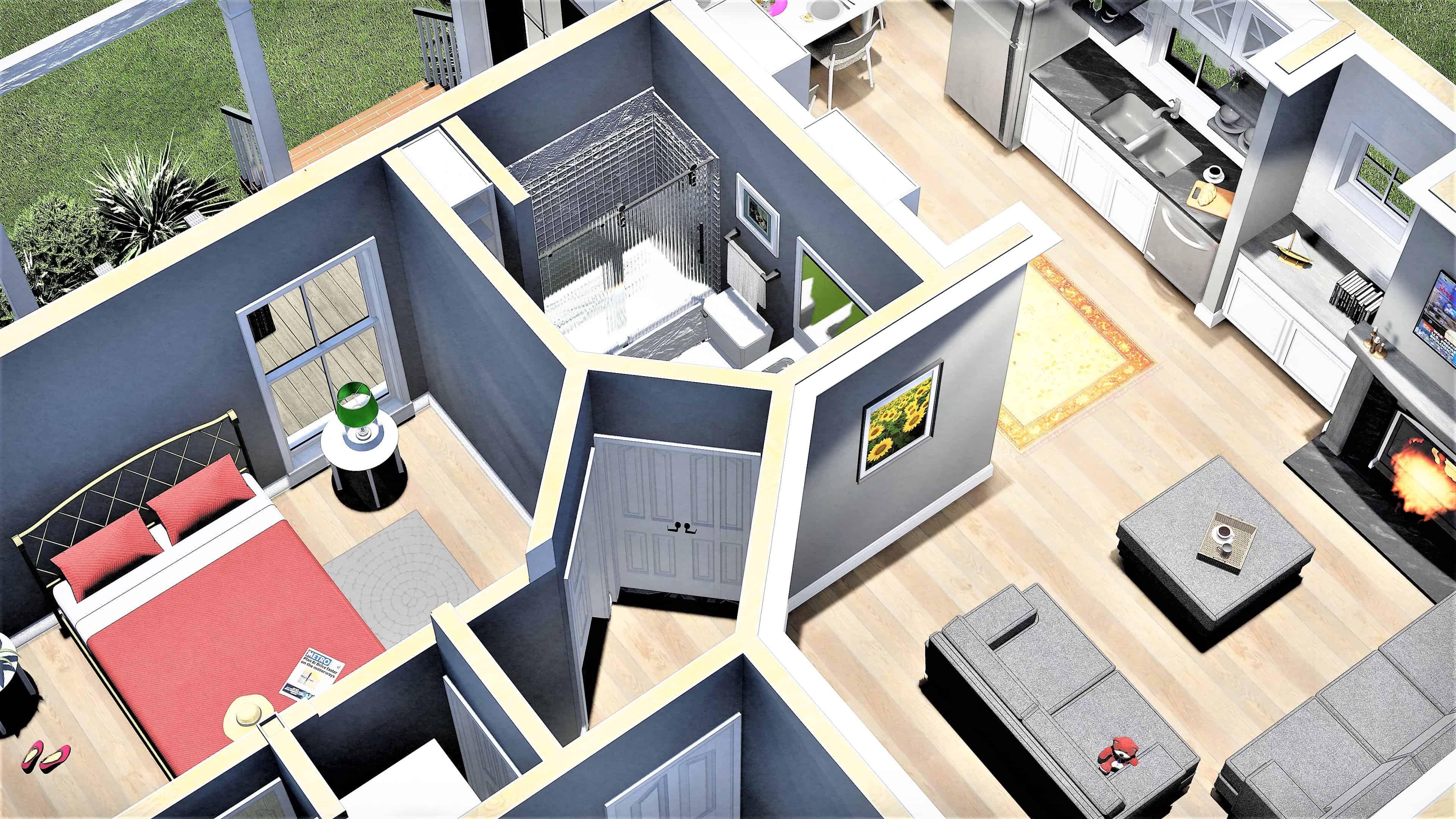 3D Floor Plan of this 2-Bedroom, 890 Sq Ft Plan - 123-1108