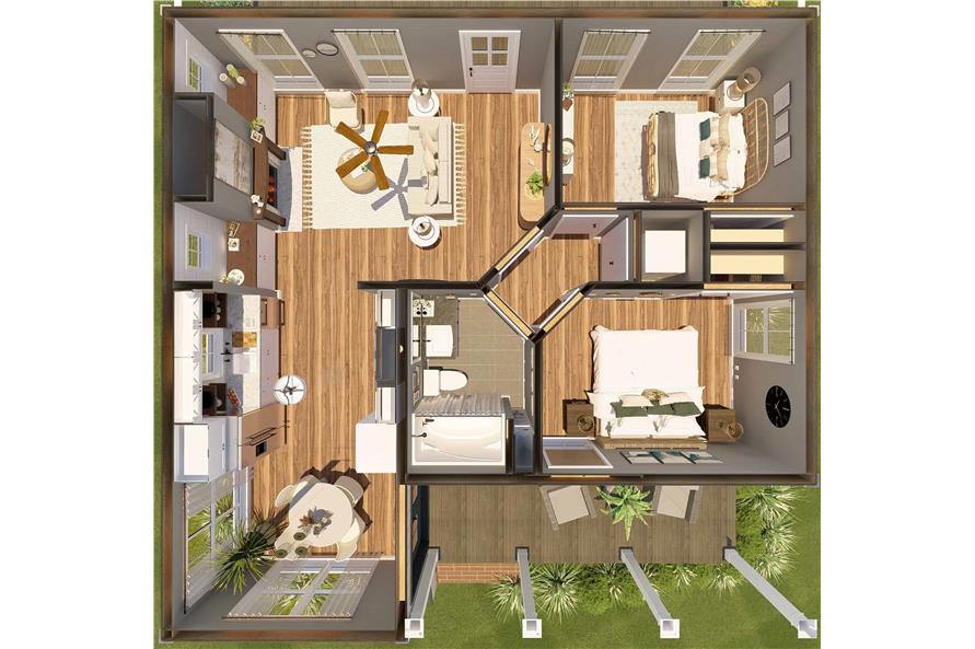 Traditional Two Bedroom Bungalow Floor Plan 2 Bedroom & 1 Bathroom
