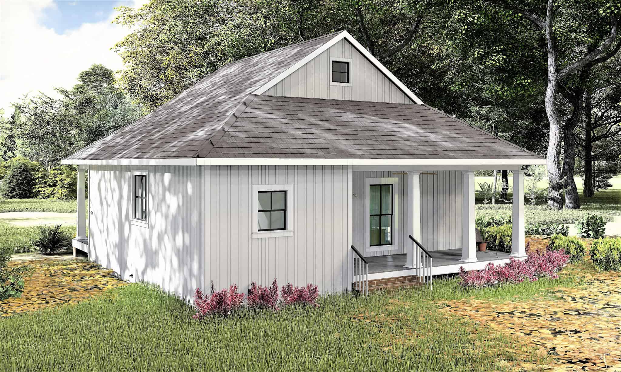 Home Plan Rear Elevation of this 2-Bedroom,890 Sq Ft Plan -123-1109