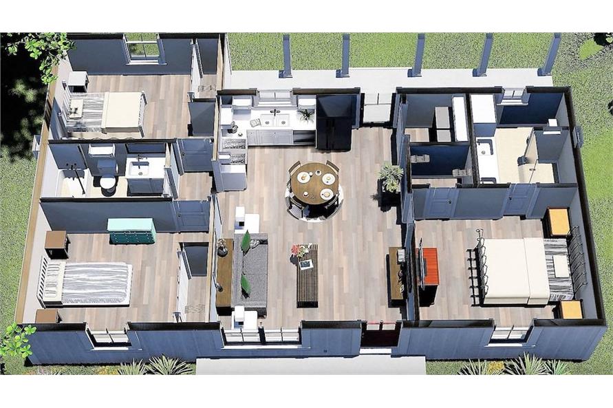 3D Floor Plan of this 3-Bedroom, 1035 Sq Ft Plan - 123-1116