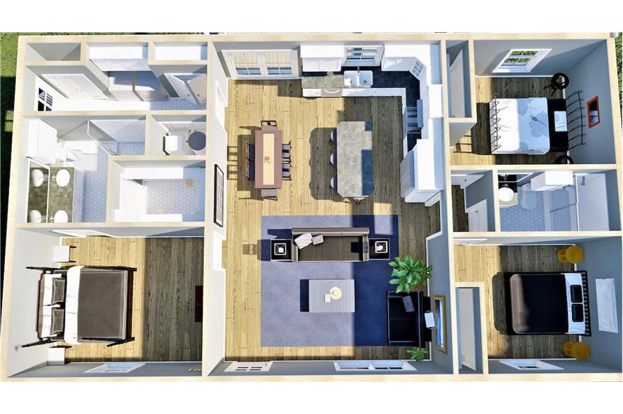 3D Floor Plan of this 3-Bedroom, 1425 Sq Ft Plan - 123-1118