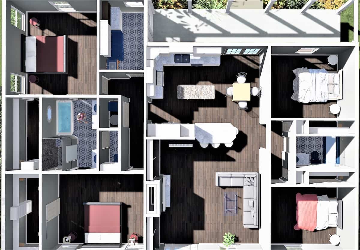 3D Floor Plan of this 4-Bedroom, 2097 Sq Ft Plan - 123-1121