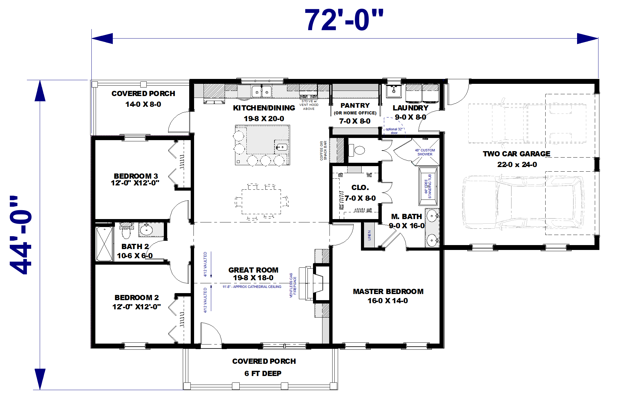 Main Level of Craftsman Plan #123-1144