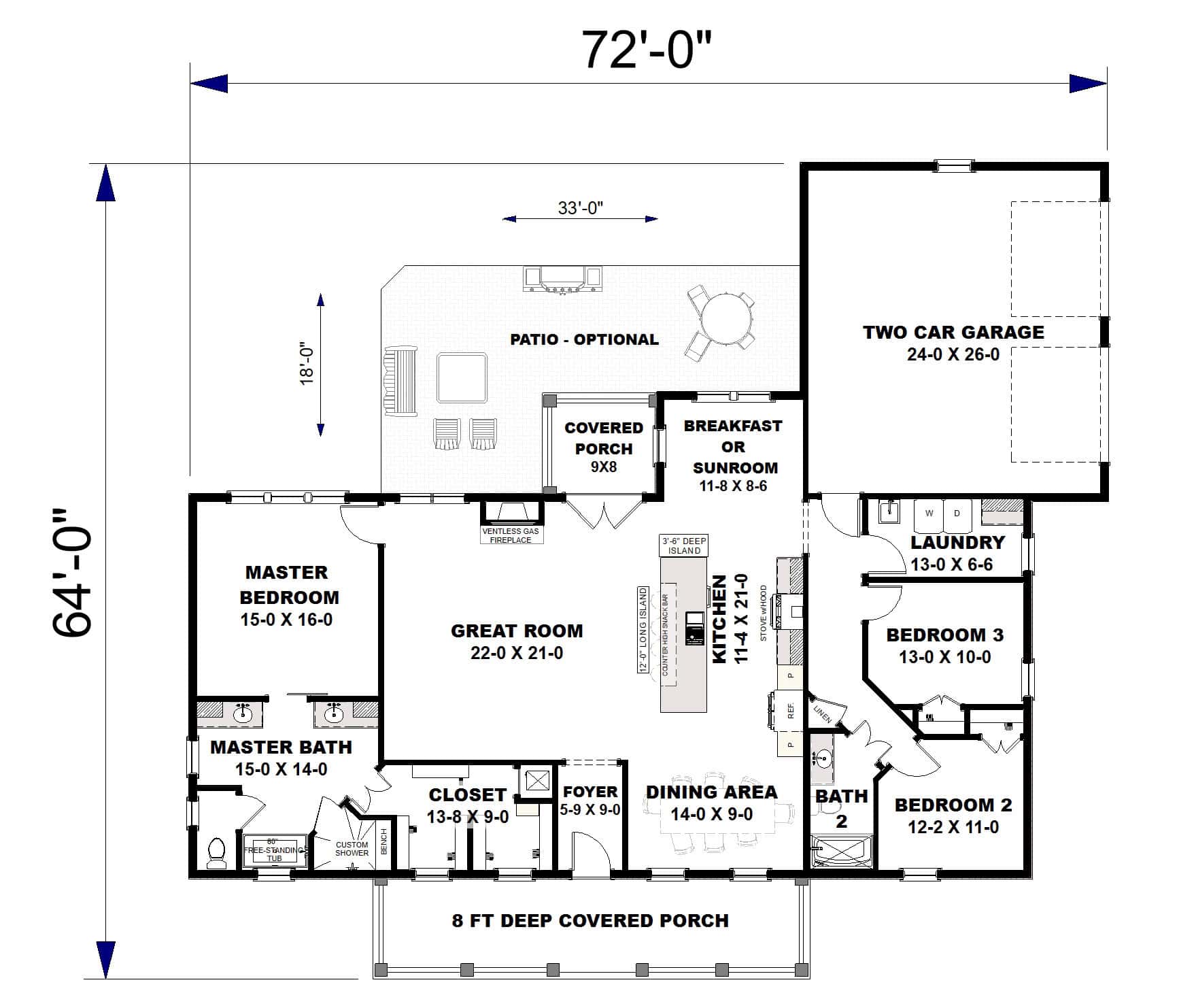 Main Level of Southern Plan #123-1161