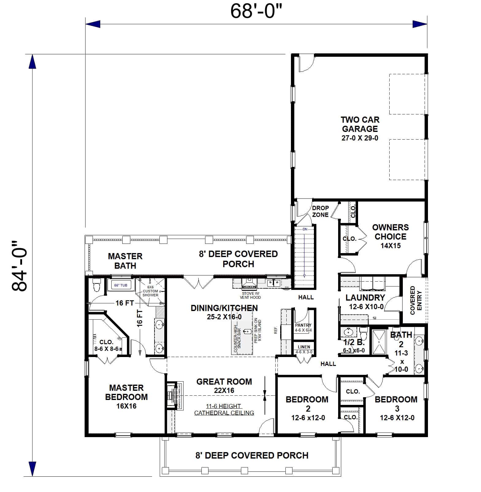 Main Level of Modern Farmhouse Plan #123-1164