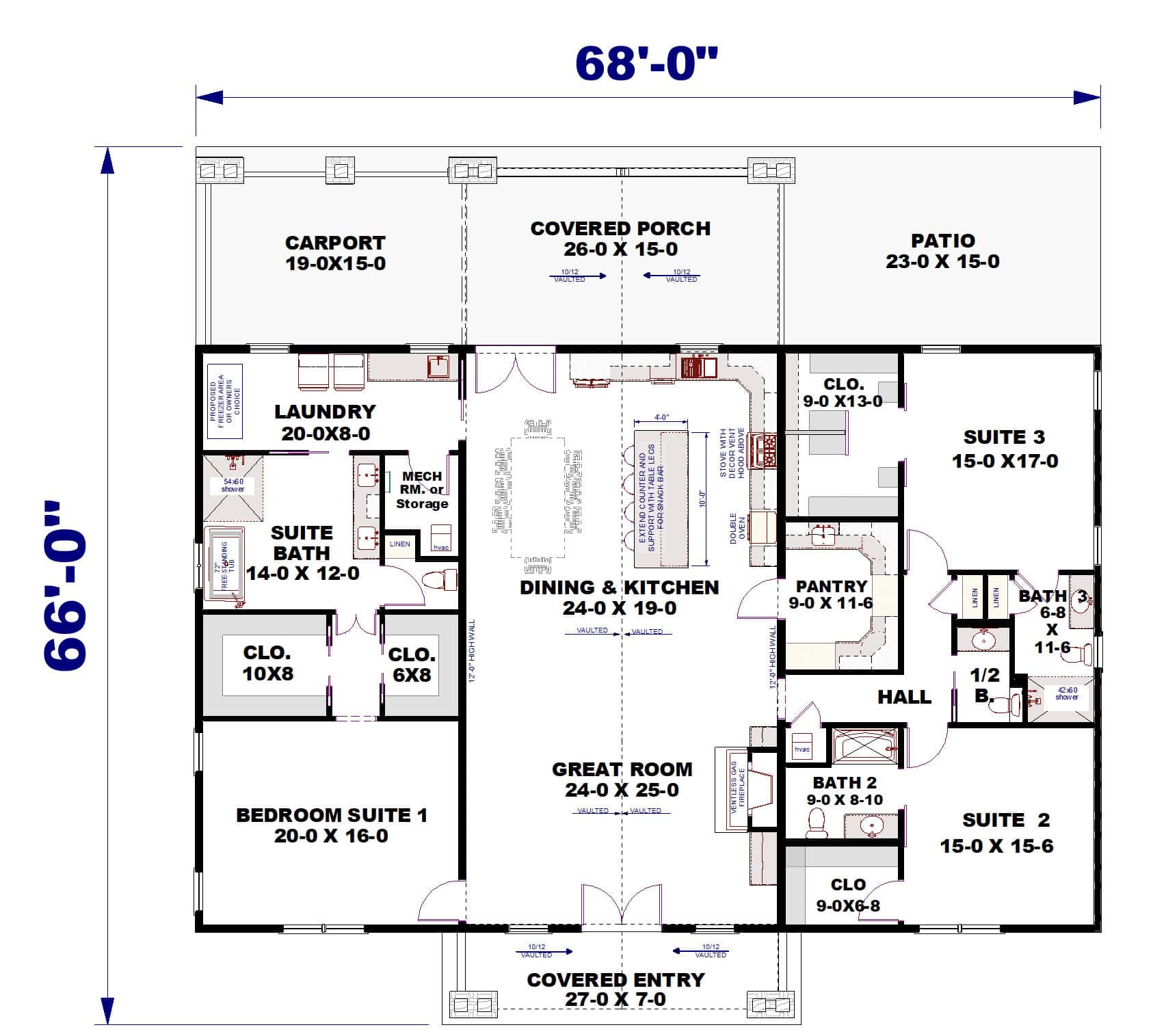 Main Level of Farmhouse Plan #123-1168