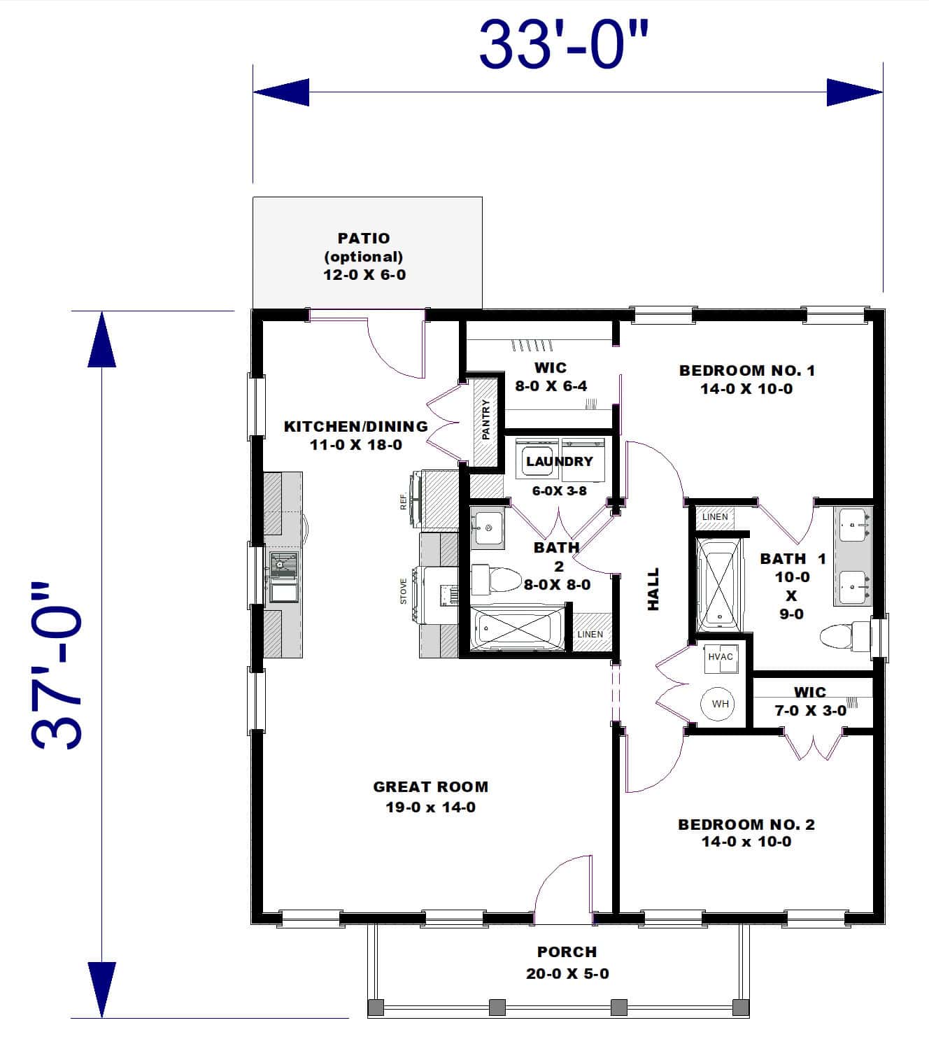 Main Level of Farmhouse Plan #123-1170