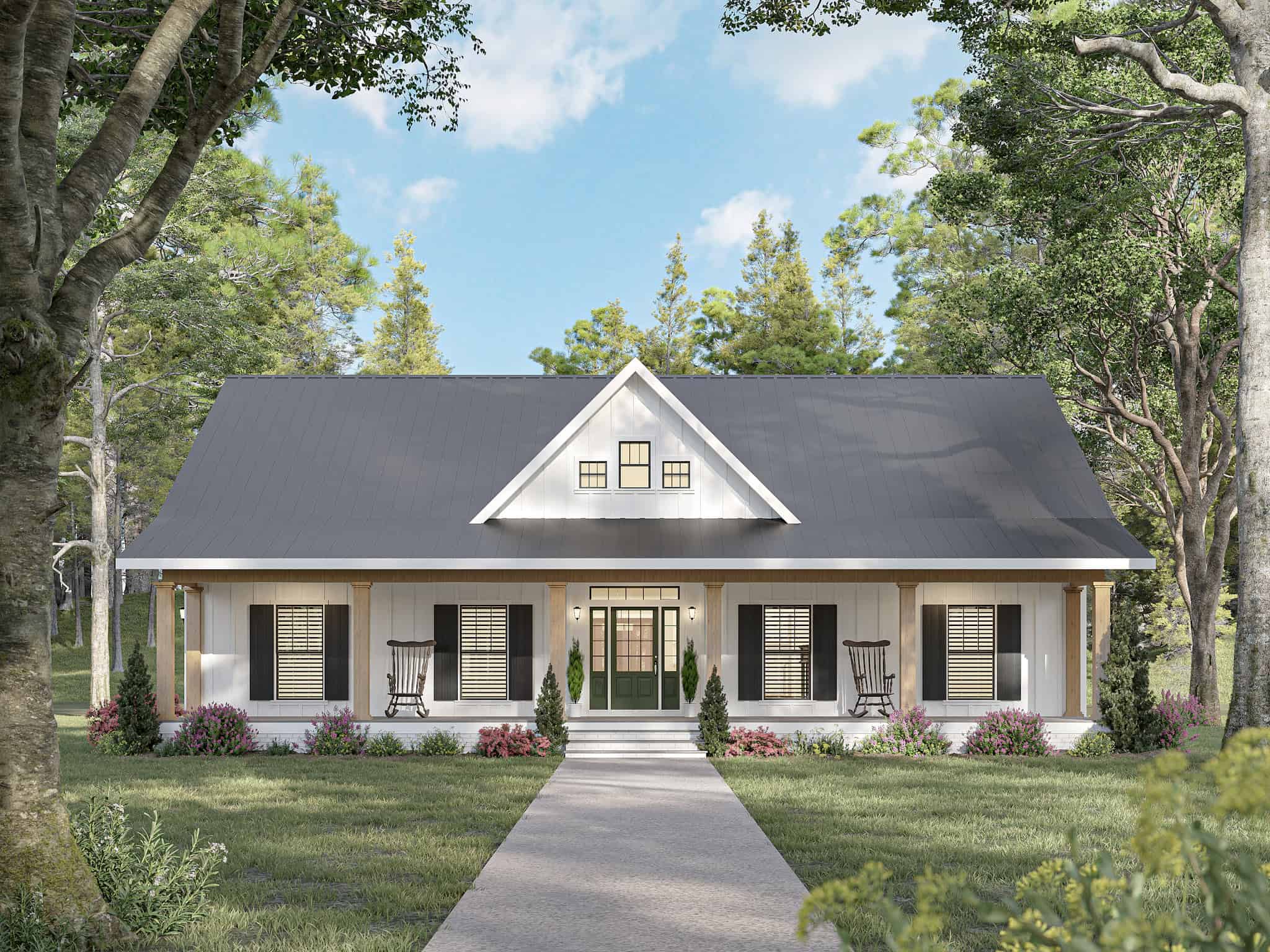 Front elevation of Farmhouse home (ThePlanCollection: House Plan #123-1173)