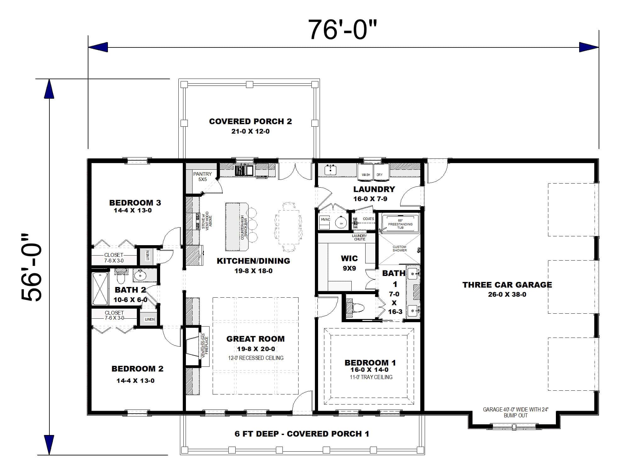 Main Level of Farmhouse Plan #123-1174