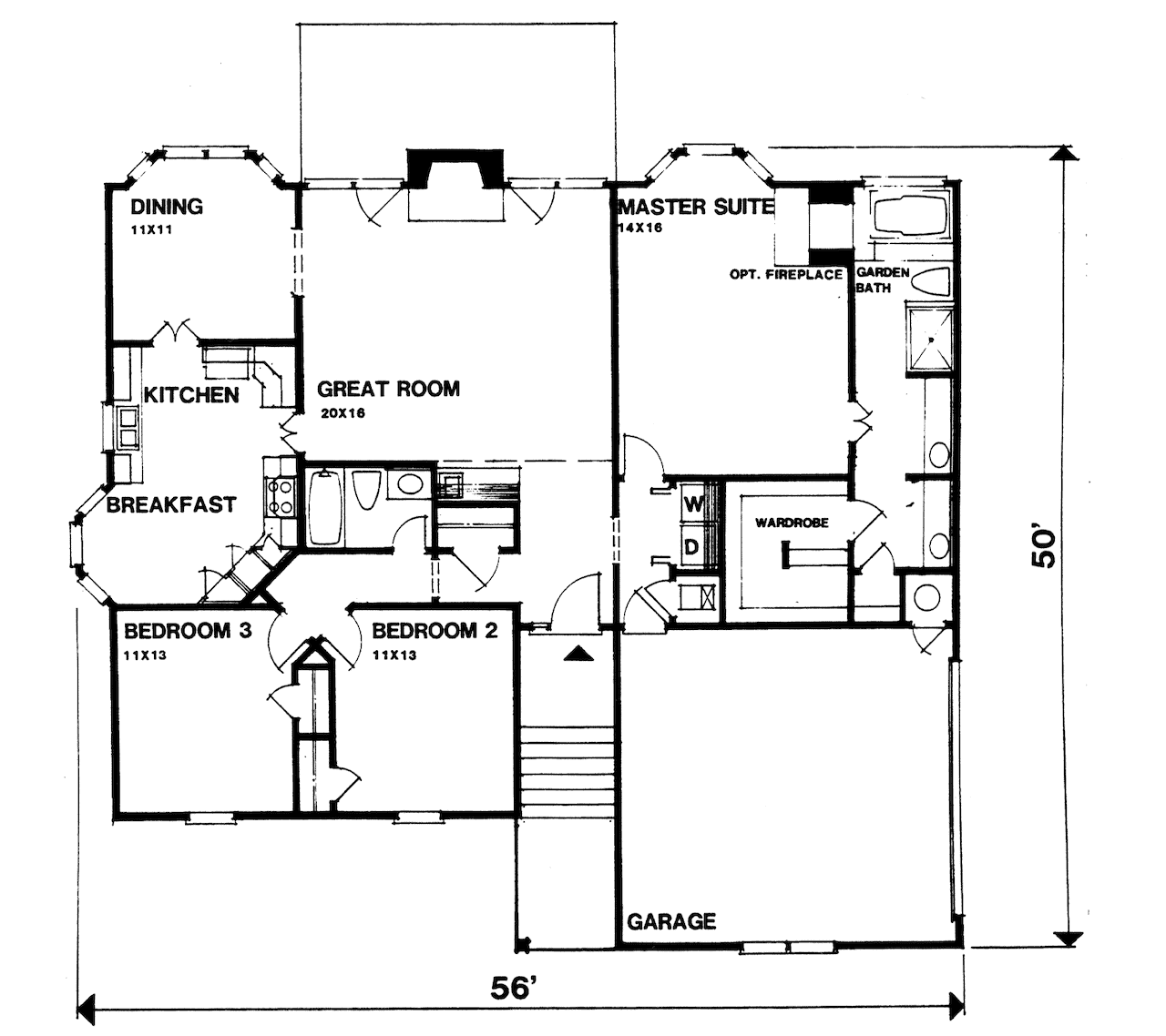 Floor Plan First Story of Ranch Plan #124-1003