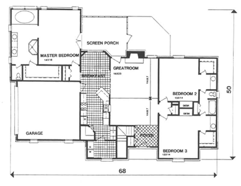 Floor Plan First Story of Country Plan #124-1008
