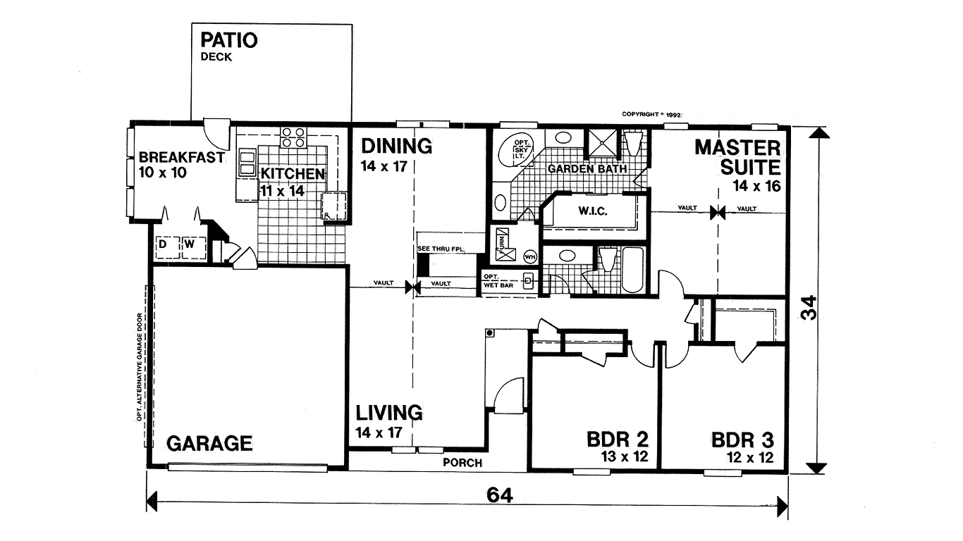 Floor Plan First Story of Ranch Plan #124-1014