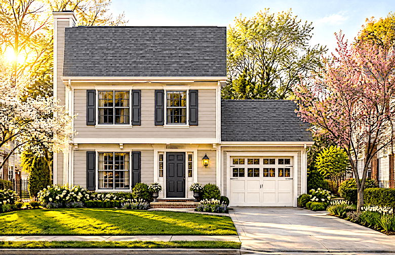 Front elevation of Colonial home (ThePlanCollection: House Plan #124-1020)