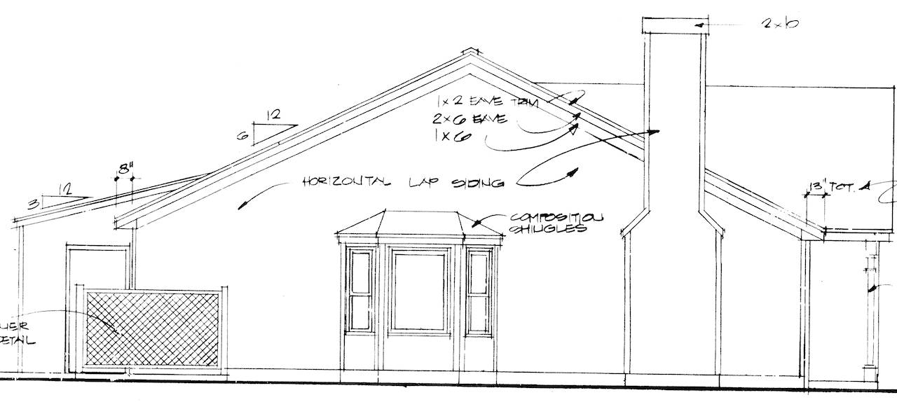 Home Plan Left Elevation of this 2-Bedroom,988 Sq Ft Plan -124-1036