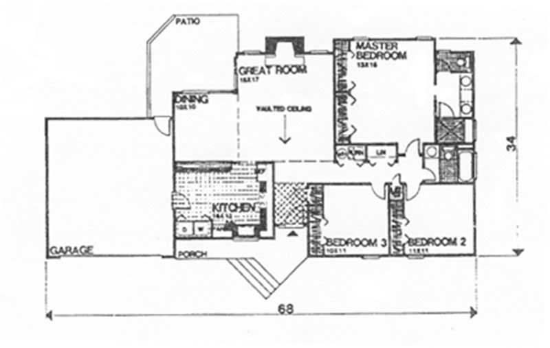 Floor Plan First Story of Ranch Plan #124-1037